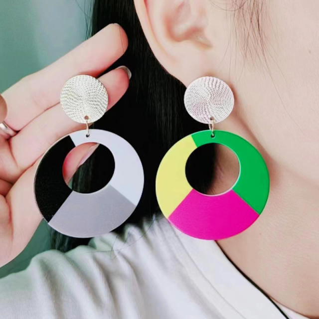 Summer color matching geometric circle women dangle earrings