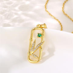 Chic geometric square diamond leaf pendant stainless steel chain necklace