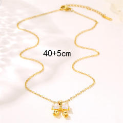 Sweet diamond bow pendant stainless steel chain necklace