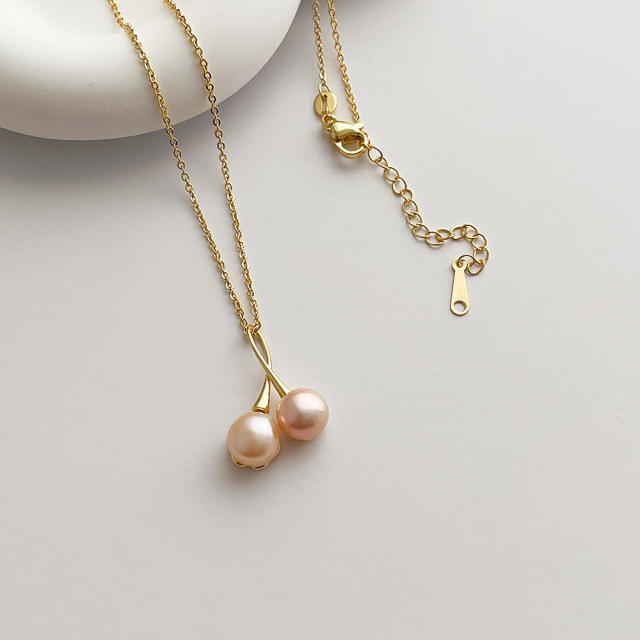 14K gold plated copper pearl pendant dainty necklace