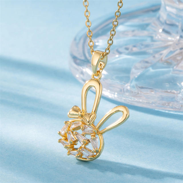 Sweet diamond rabbit cute pendant stainless steel chain necklace