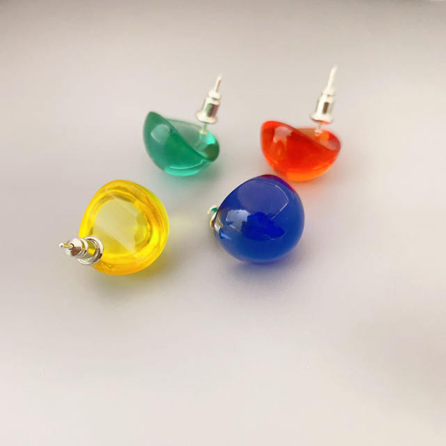 Cute candy color teardrop resin studs earrings