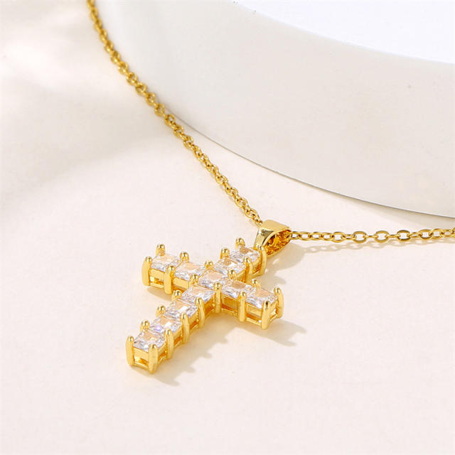 Hiphop diamond cross stainless steel chain necklace