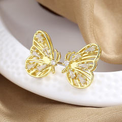 Delicate stereo butterfly copper studs earrings