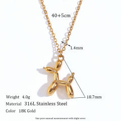 18K gold plated cute balloon dog pendant stainless steel necklace