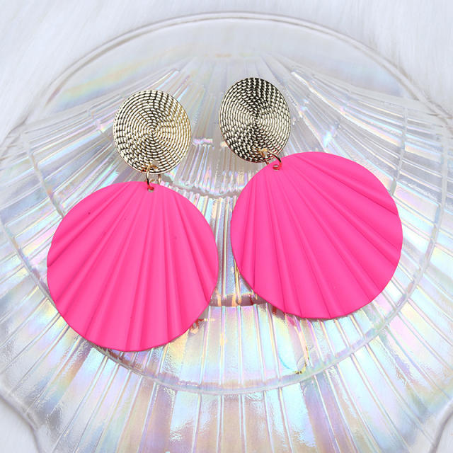 Boho candy color painting geometric round women earrings