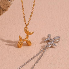 18K gold plated cute balloon dog pendant stainless steel necklace