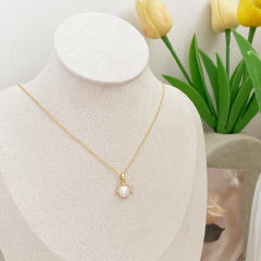 14K gold plated cute goldfish pearl dainty necklace