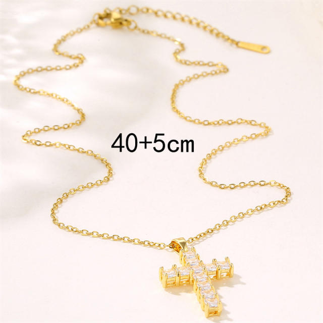 Hiphop diamond cross stainless steel chain necklace