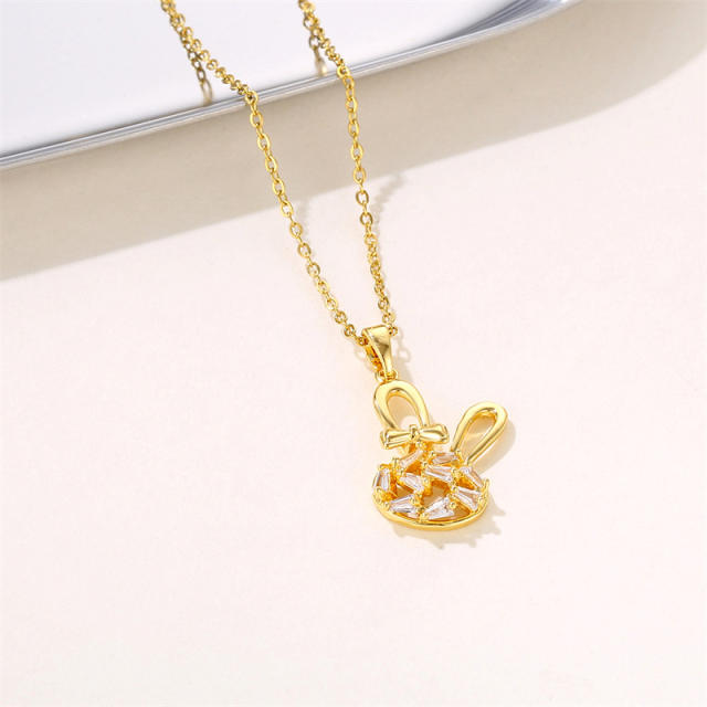 Sweet diamond rabbit cute pendant stainless steel chain necklace