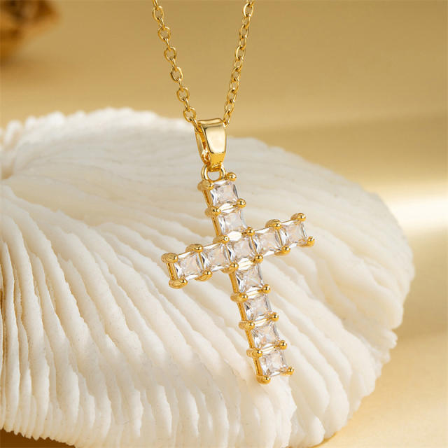 Hiphop diamond cross stainless steel chain necklace