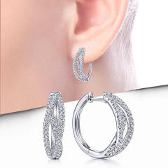 Delicate diamond crossed copper huggie earrings