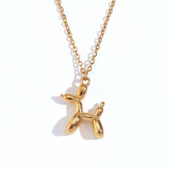 18K gold plated cute balloon dog pendant stainless steel necklace