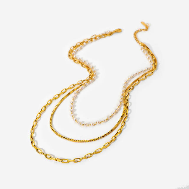 INS 18K delicate stainless steel chain layer necklace