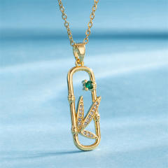 Chic geometric square diamond leaf pendant stainless steel chain necklace