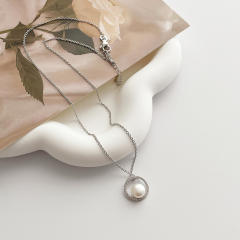 14k silver color dainty pearl pendant necklace