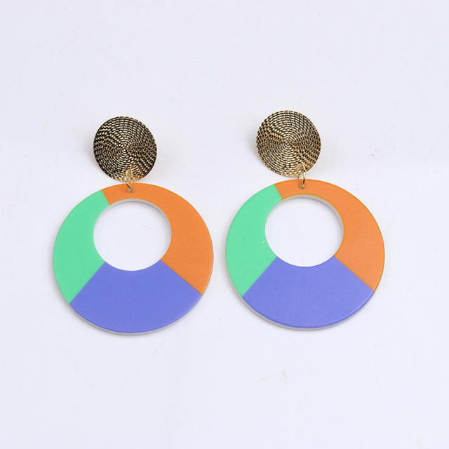 Summer color matching geometric circle women dangle earrings