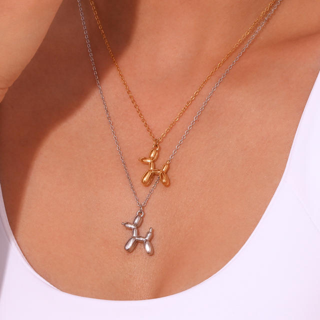 18K gold plated cute balloon dog pendant stainless steel necklace