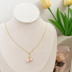 14K gold plated copper pearl pendant dainty necklace