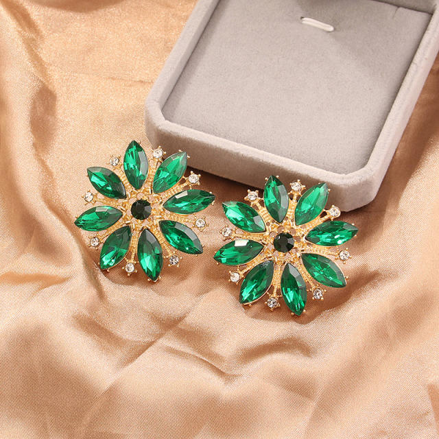 Colorful rhinestone glass crystal statement flower studs earrings