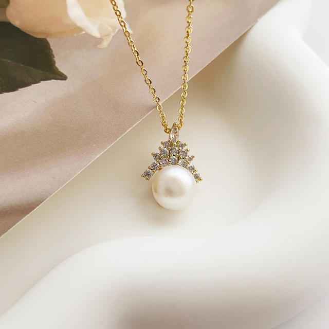 14K plated dainty pearl pendant necklace for women