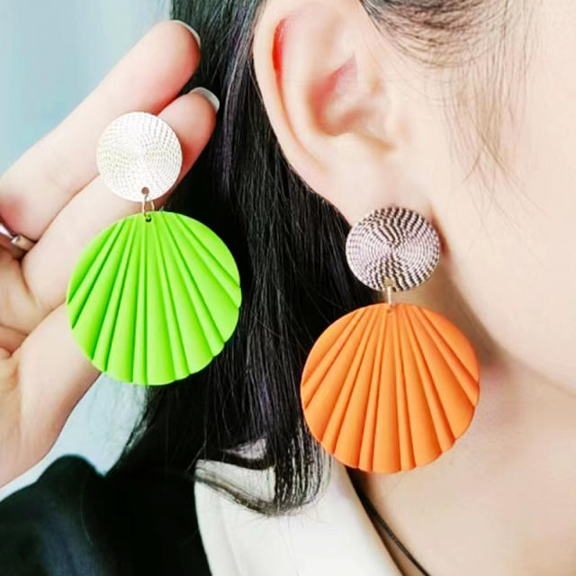 Boho candy color painting geometric round women earrings