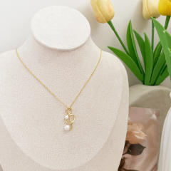 14K gold plated note pearl pendant dainty necklace