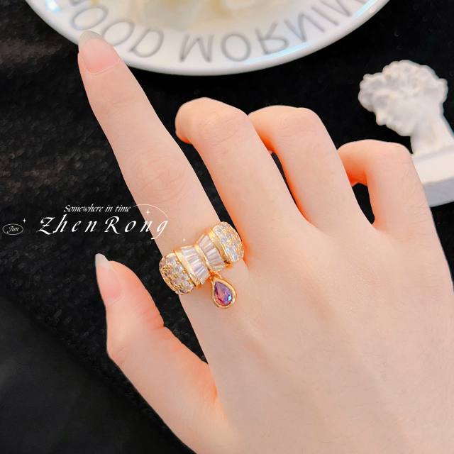 Vintage luxury gold plated cubic zircon statement rings