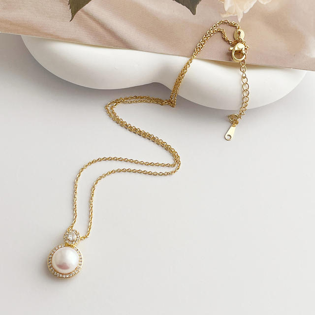 Dainty 14K gold plated copper pearl pendant necklace