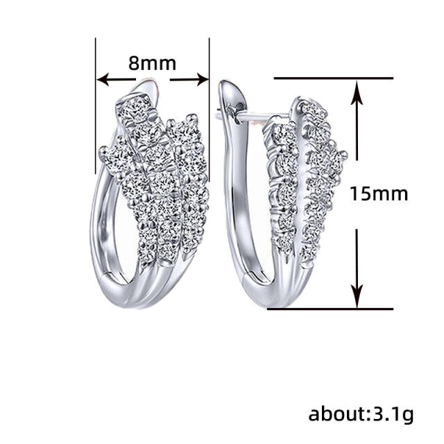 Diamond cubic zircon copper huggie earrings