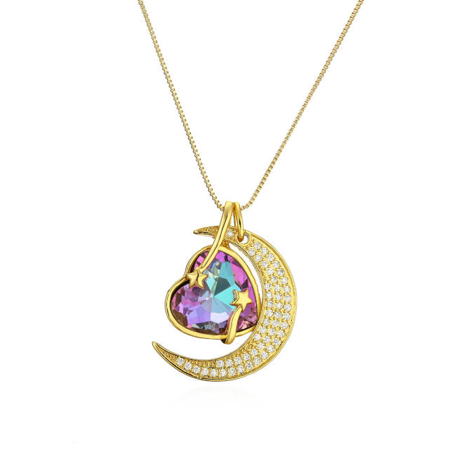 Hot sale dainty moon heart pendant copper necklace