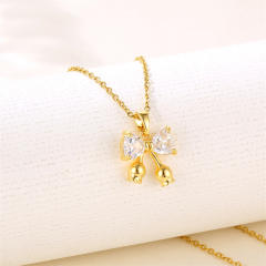 Sweet diamond bow pendant stainless steel chain necklace