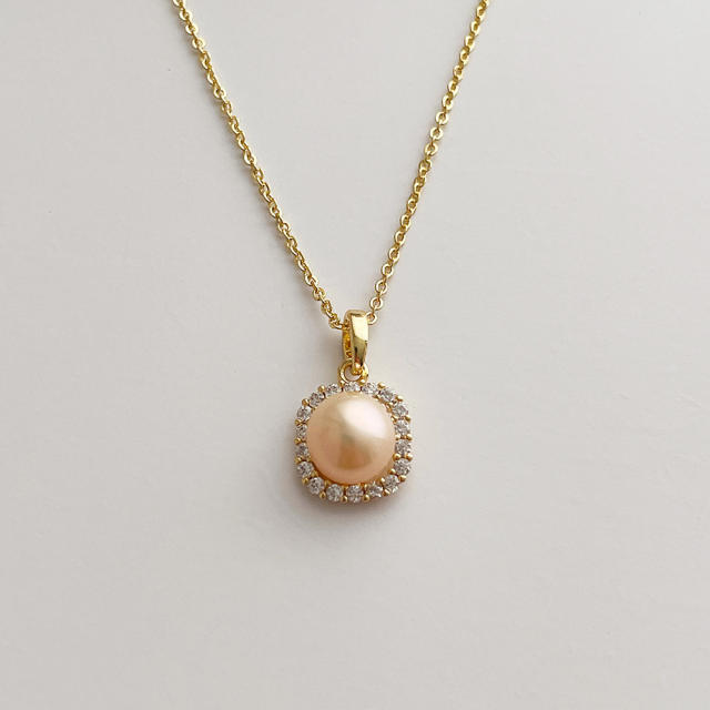 14K gold plated copper dainty pearl necklace