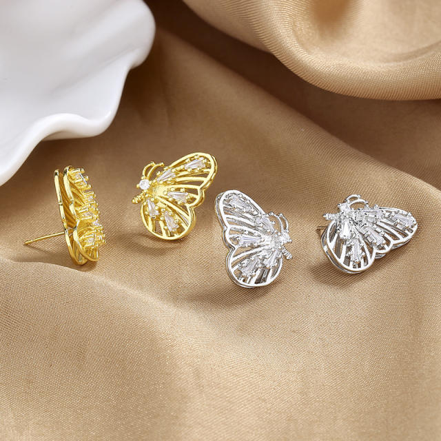 Delicate stereo butterfly copper studs earrings