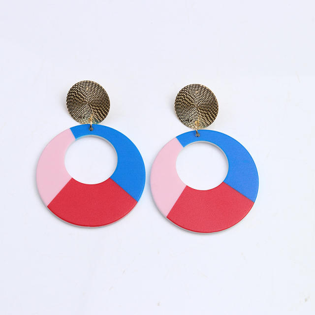 Summer color matching geometric circle women dangle earrings