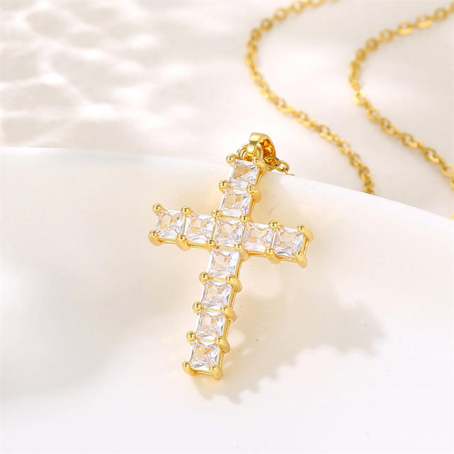 Hiphop diamond cross stainless steel chain necklace