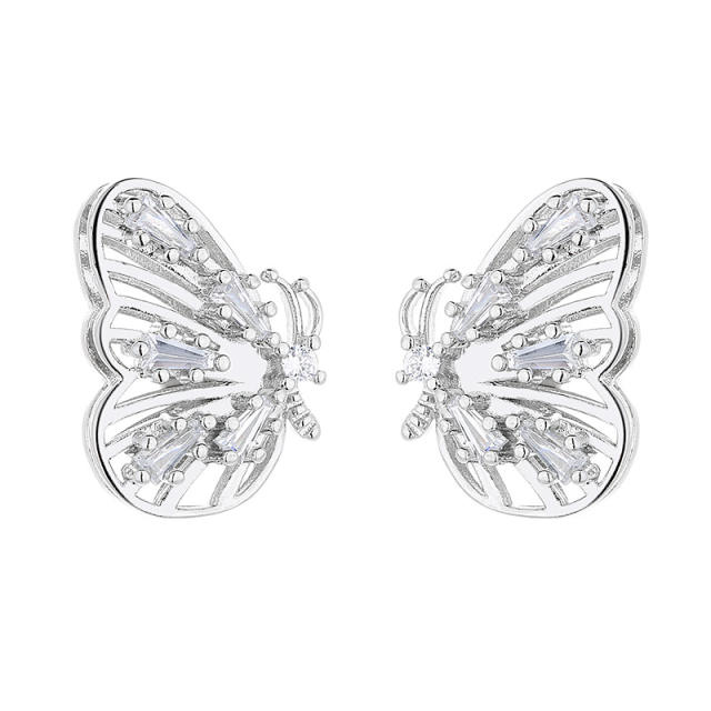 Delicate stereo butterfly copper studs earrings