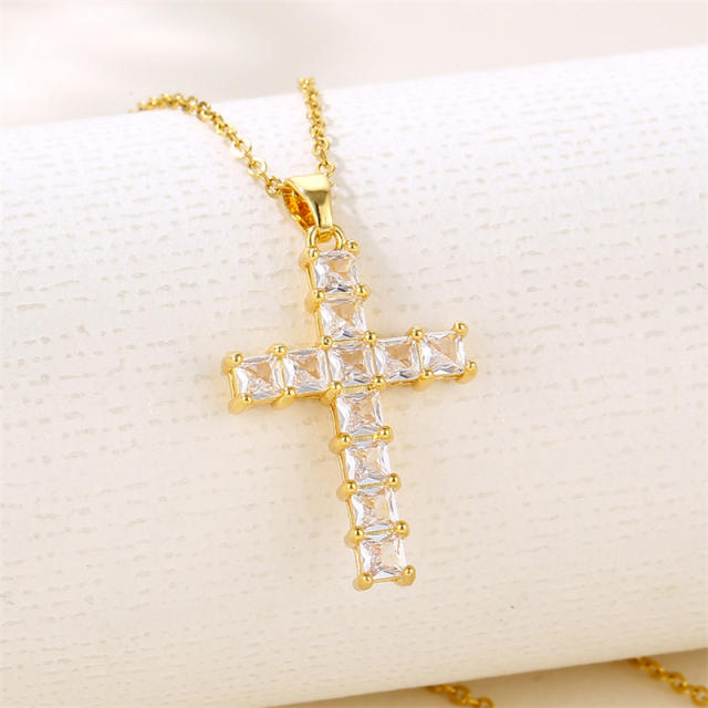 Hiphop diamond cross stainless steel chain necklace