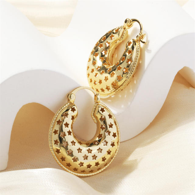 18K gold plated hollow star chunky hoop earrings