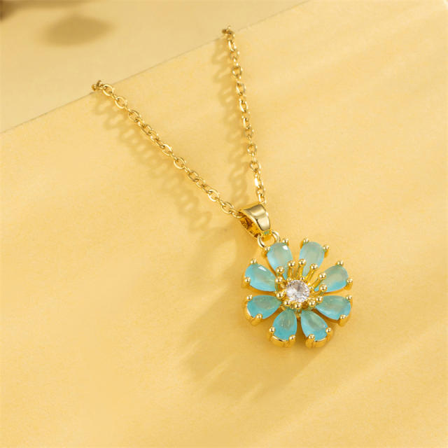 Winter fresh blue color sunflower daisy flower pendant necklace