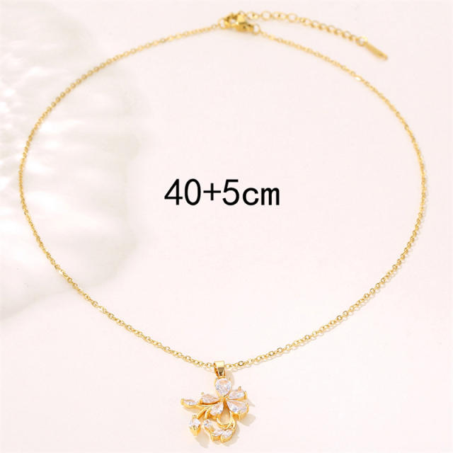 Diamond birthflower stainless steel chain necklace