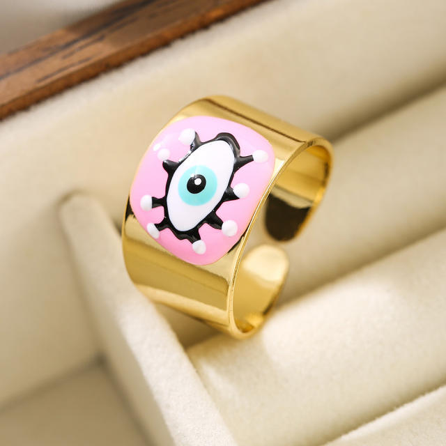 Personality enamel color evil eye copper rings band