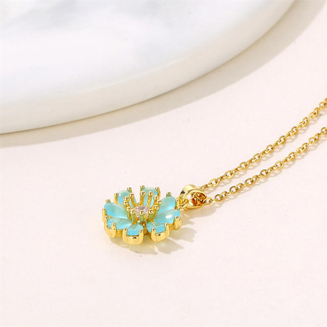 Winter fresh blue color sunflower daisy flower pendant necklace