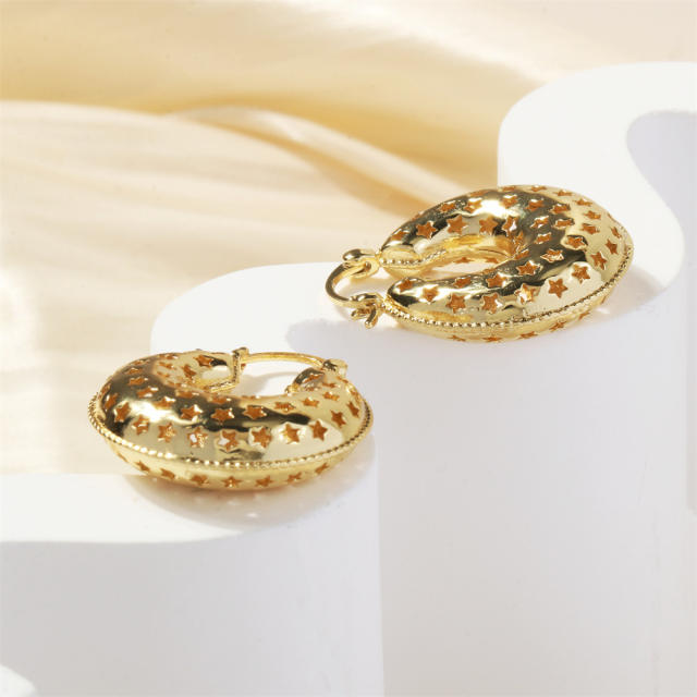 18K gold plated hollow star chunky hoop earrings