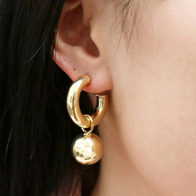 18K chunky ball bead copper huggie earrings