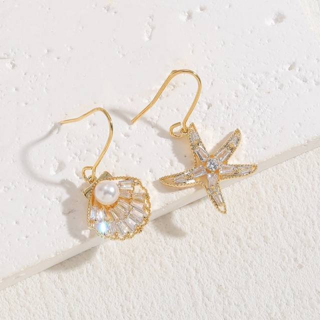 14K gold plated ocean series starfish shell earrings
