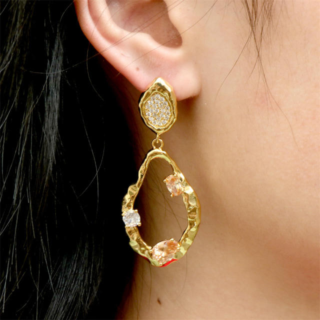 18K gold plated hollow out drop copper earrings