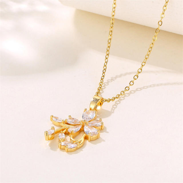 Diamond birthflower stainless steel chain necklace