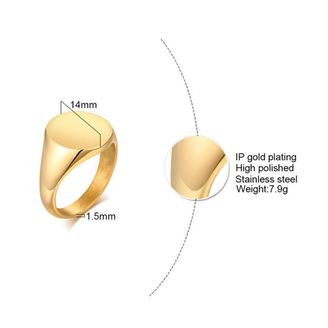 Classic gold color stainless steel signet rings