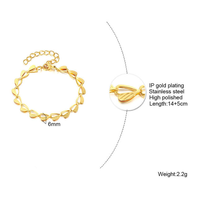18K life tree heart leaf design stainless steel chain bracelet